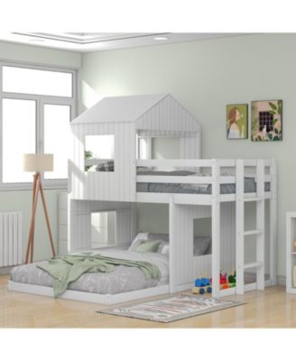Wooden Twin Over Full Bunk Bed with Playhouse