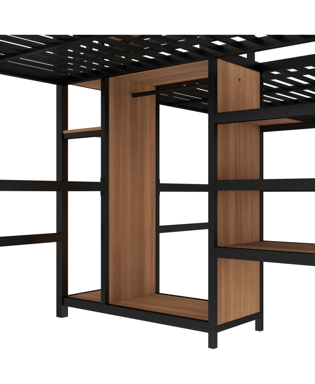 Streamdale Furniture Twin Metal Loft Bed with Desk Wardrobe & Shelves - Woodgrain