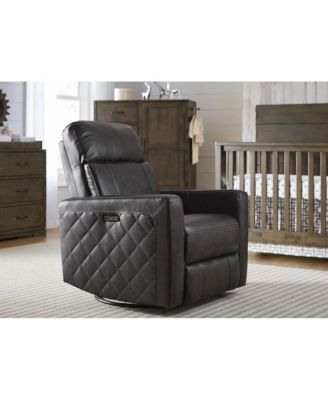 Soho Wood Leather Power-USB Glider Recliner in Oxford Gray