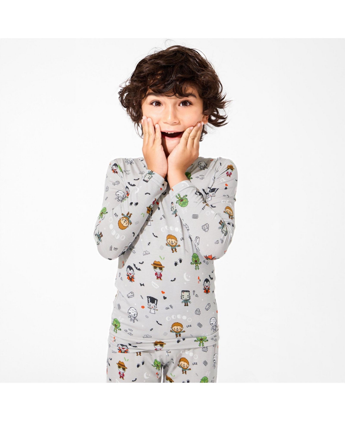 Bellabu Bear Unisex Kids' Little Monsters Set Of 2 Piece Pajamas In Gray