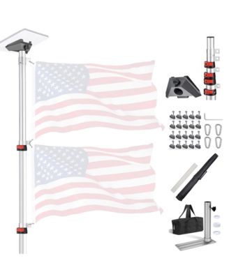 EZ GO 14ft Telescopic Flag Pole Kit with Starlink Mini Pipe Adapter & Tire Mount Base for Outdoor Tailgate Party, Sliver