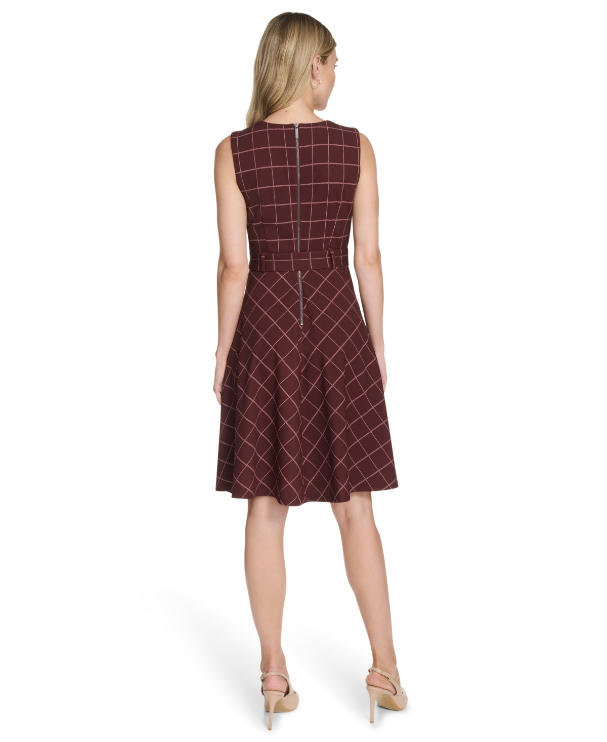 Calvin Klein Women's Belted Fit And Flare Short Dress In Burgundy