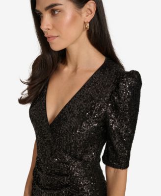 Women's Sequin Puff-Sleeve Dress