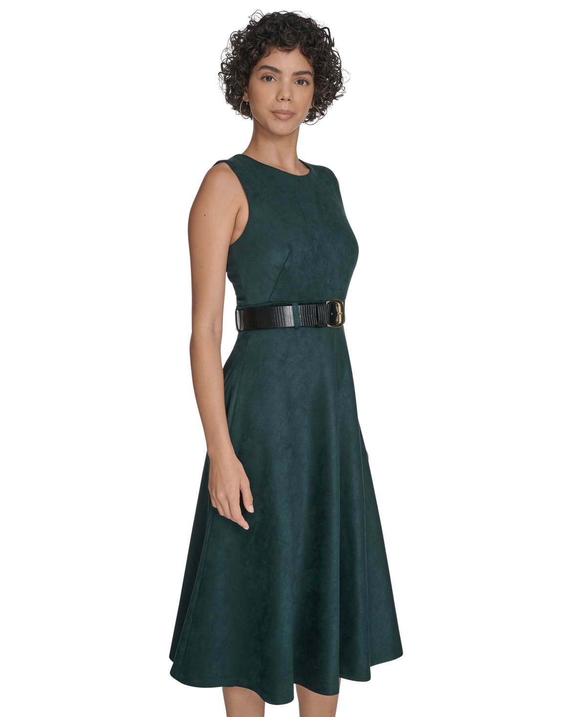 Calvin Klein Plus Size Belted Scuba Dress In Green