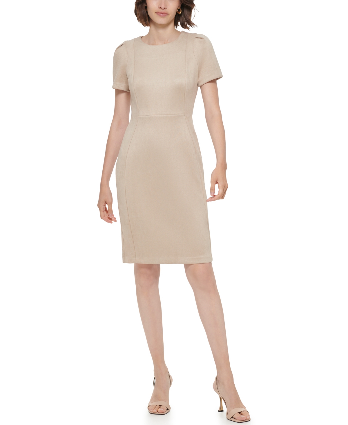 Calvin Klein Women's Crewneck Sheath Short Dress In Neutral