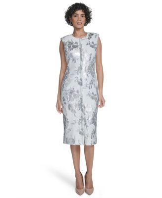 calvin klein satin sheath dress Matte Satin Midi Sheath Dress