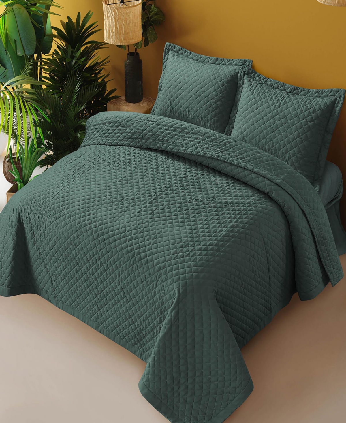 Tribeca Living Brisbane Microfiber Solid Oversized Quilt Set, Twin In Green