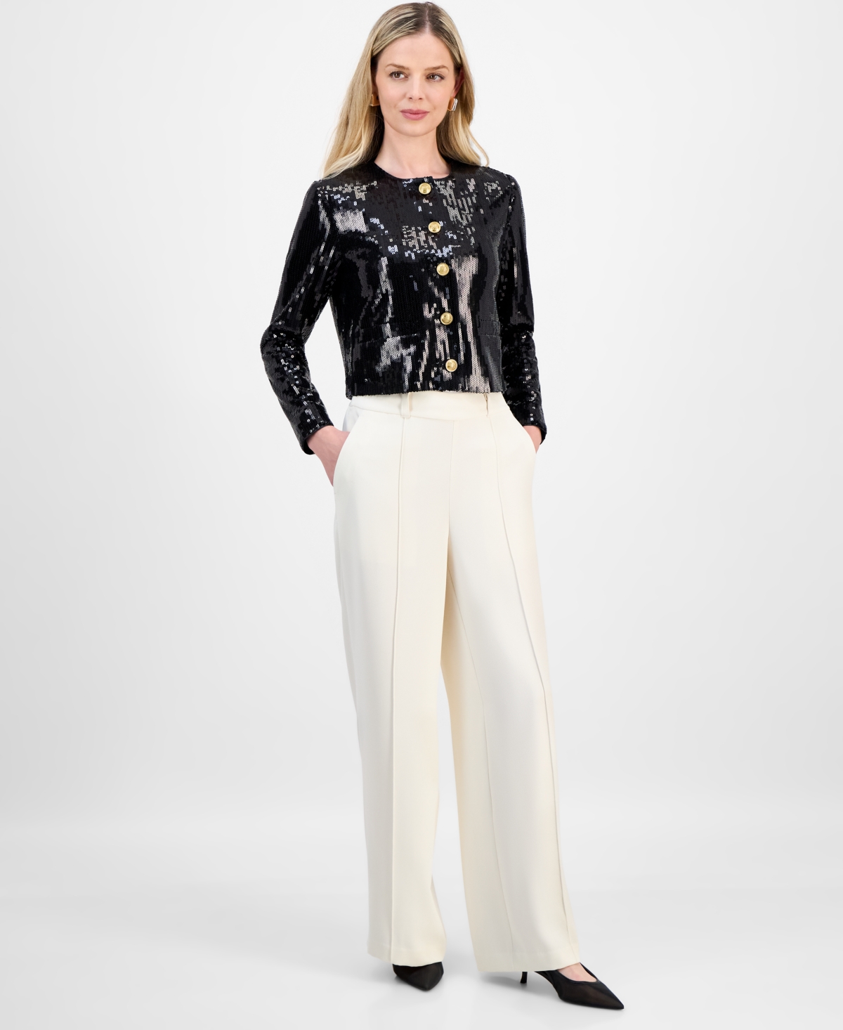 Inc International Concepts Petite Sequin Jacket, Macy's Exclusive In Black