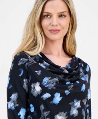 Petite Printed Cowlneck Top, Macy's Exclusive