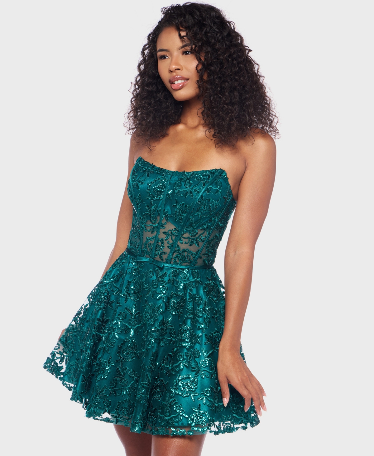 Alex & Sophia Juniors' Scoop Neck Strapless Bustier Dress