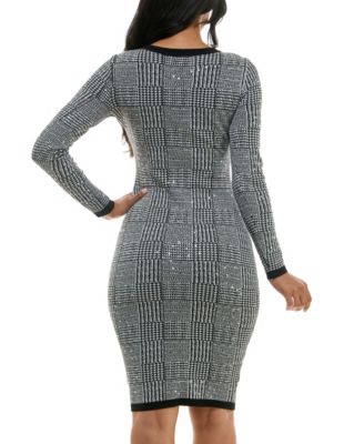 Juniors Sequin Plaid Midi Sweater Dress