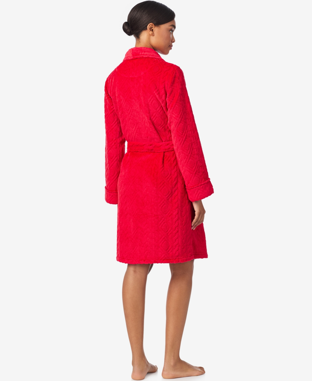 Ralph Lauren Women's Long Sleeve Shawl Collar Short Robe In Red