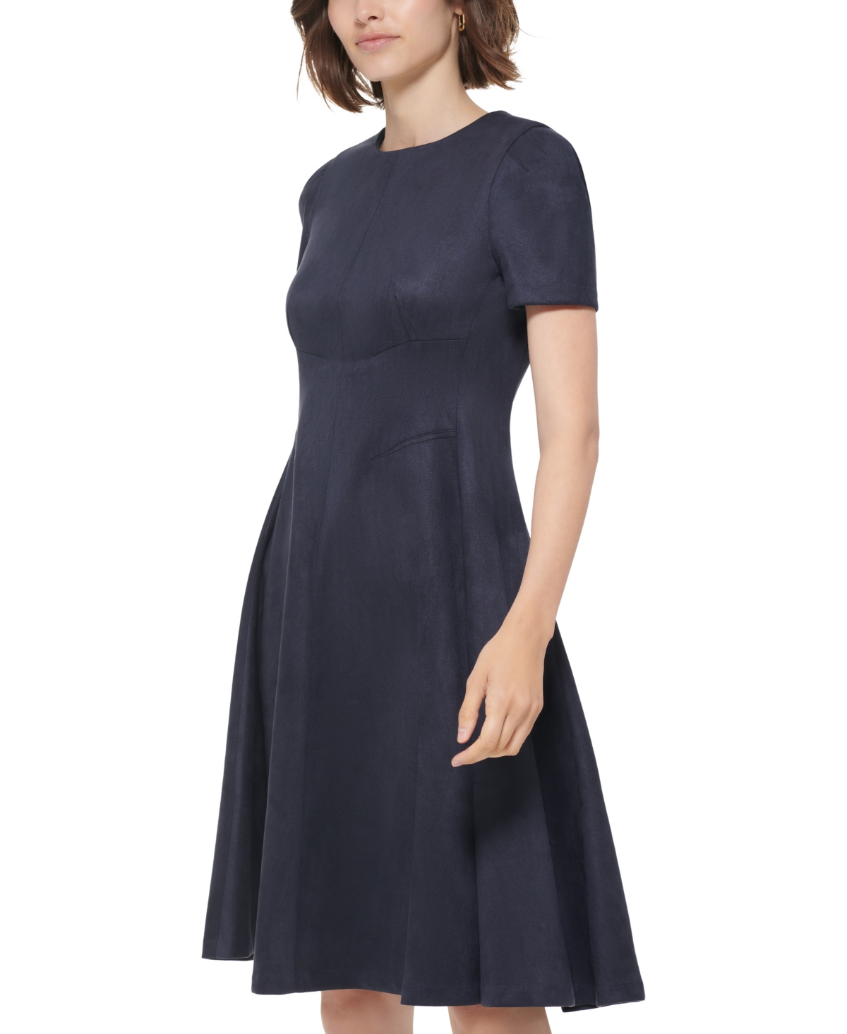 Calvin Klein Petite Short-Sleeve Scuba Suede Dress