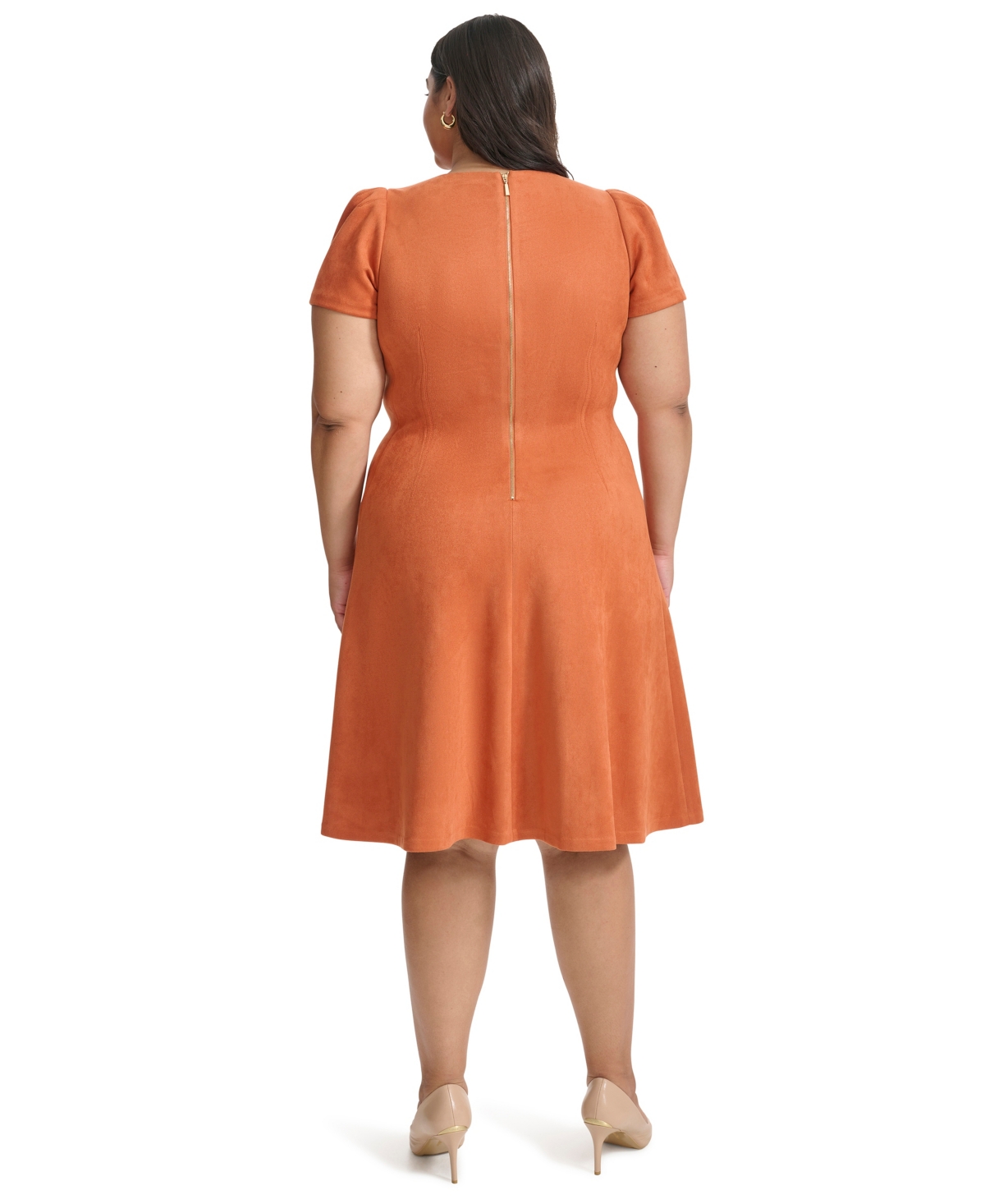 Calvin Klein Plus Size Short Sleeve Fit And Flare Dress In Brown