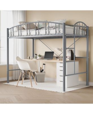 Loft Bed Twin Size, Heavy Duty Metal Loft Bed Frame with Arched Guardrail and Safety Ladder, Space-Saving, No Box Spring Needed, Matte Gray