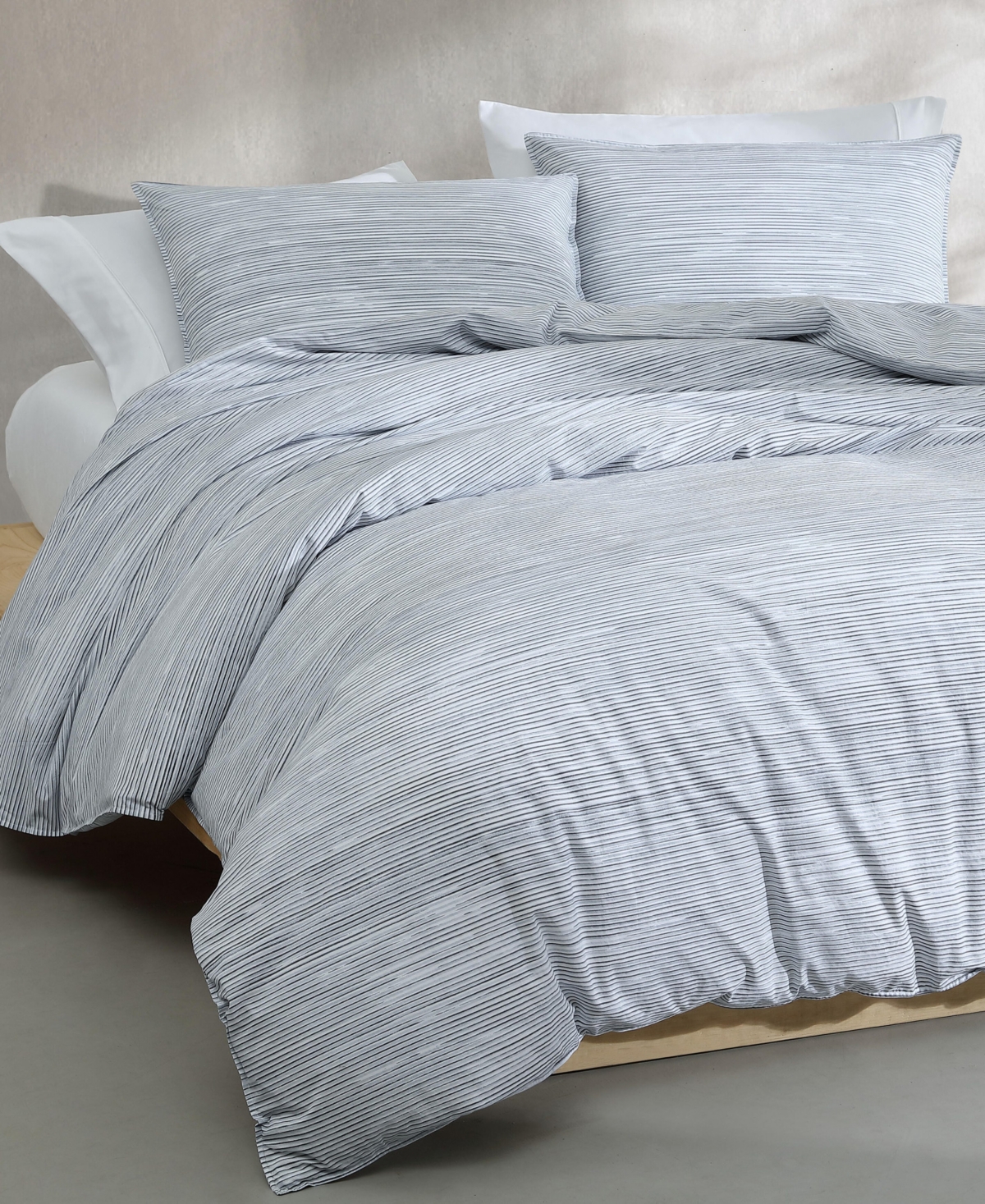 Calvin Klein Wavy Stripe Washed Percale Cotton 3-pc. Comforter Set, King In Gray