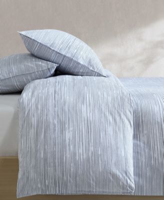 Wavy Stripe Washed Percale Cotton 3-Pc. Comforter Set, Queen