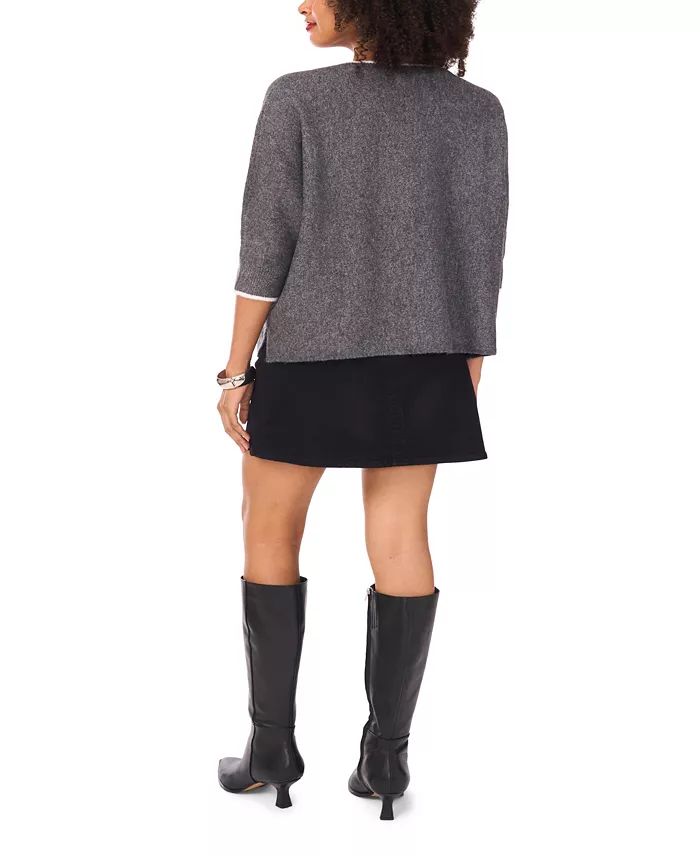 Women's Cozy V-Neck Tipped 3/4-Sleeve Sweater - thumbnail 2
