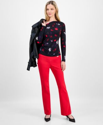 Petite Printed Asymmetric Top & Bootcut Pants