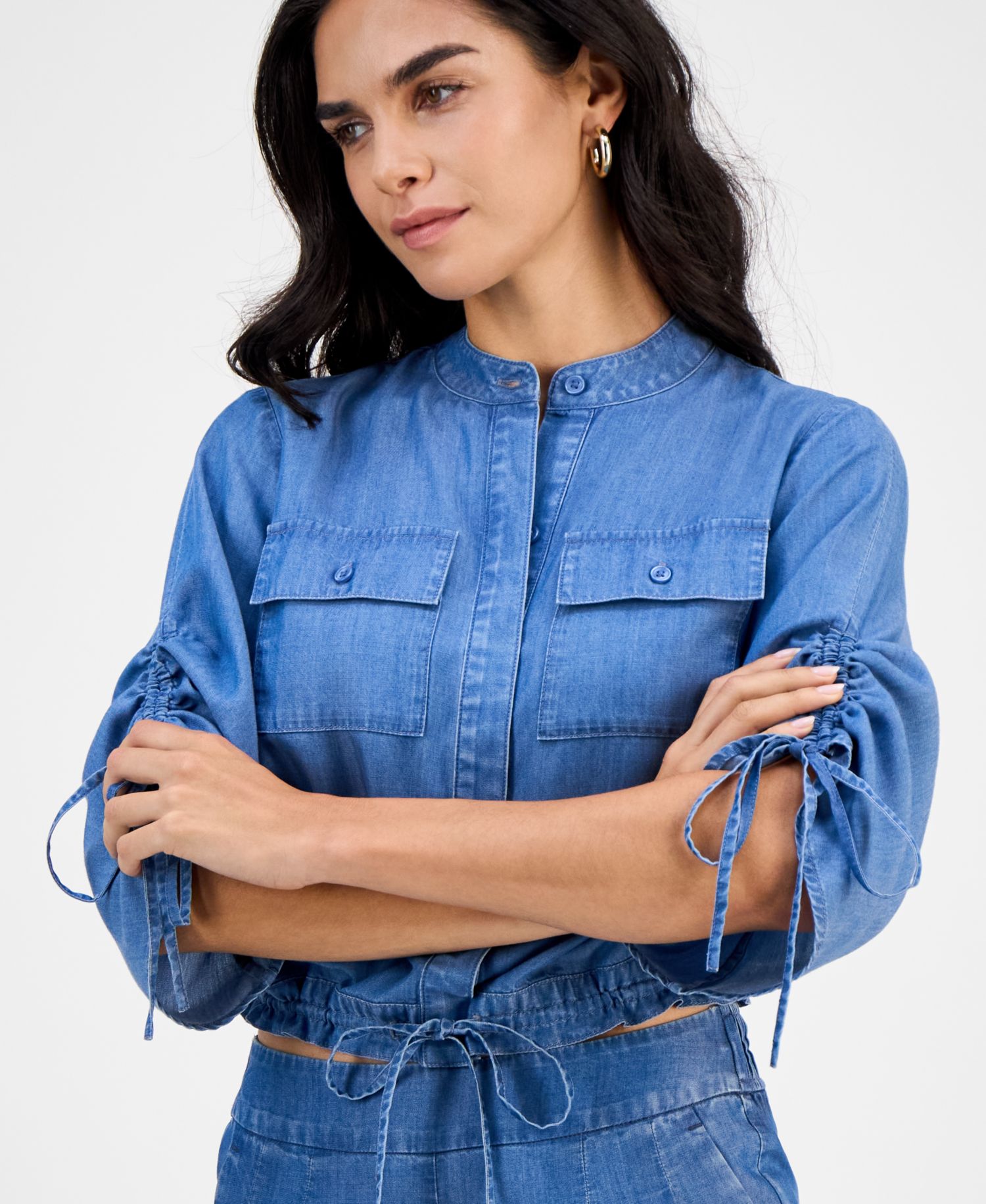 Petite Button-Front Chambray Shirt