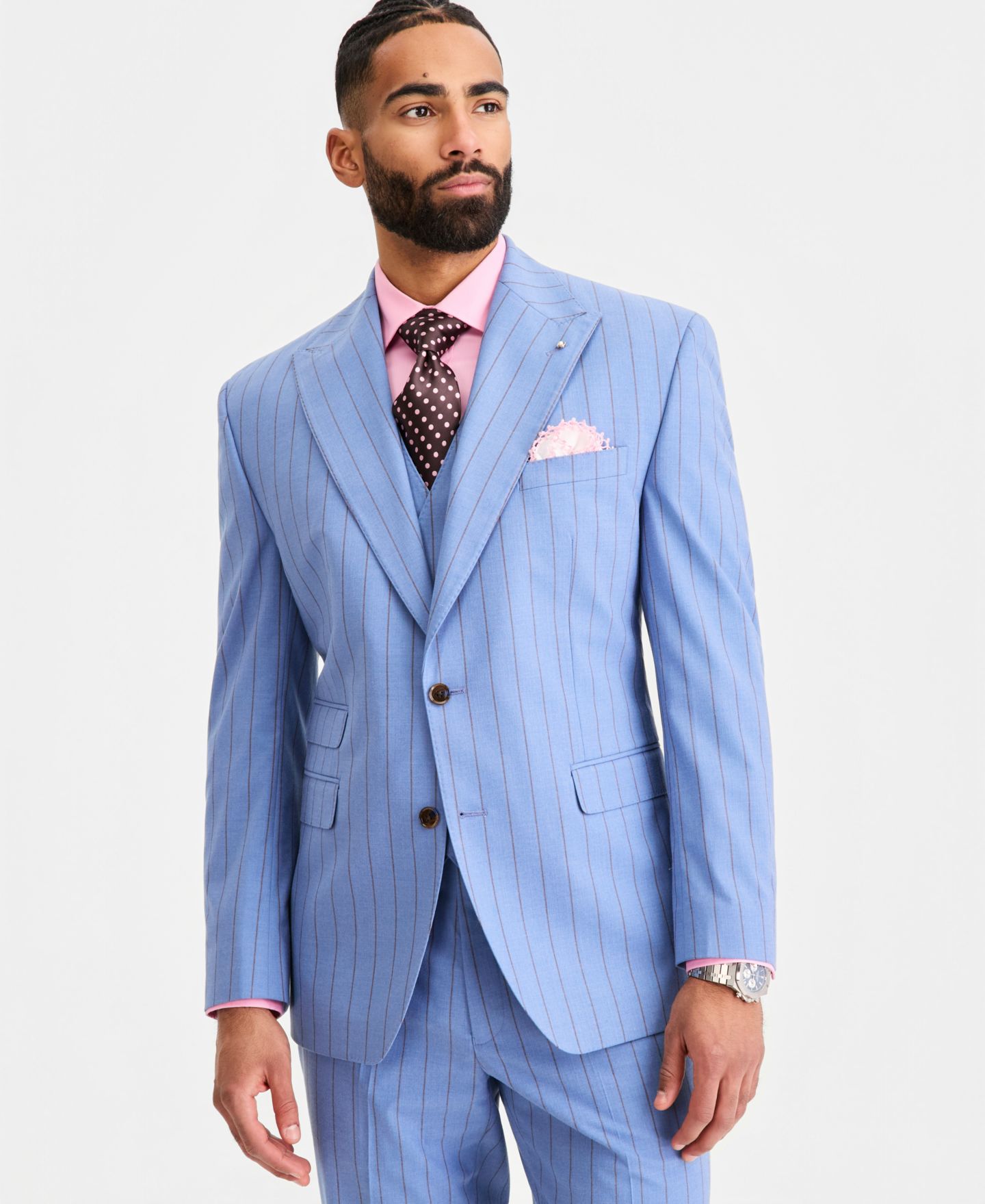 Мужские куртки Tayion Collection Classic-Fit Blue Pinstripe Suit Separates, цвет: Синий — фото 1