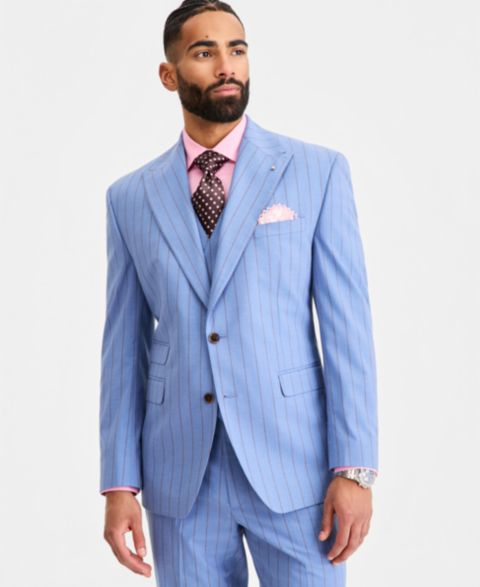 Мужские куртки Tayion Collection Classic-Fit Blue Pinstripe Suit Separates, цвет: Синий