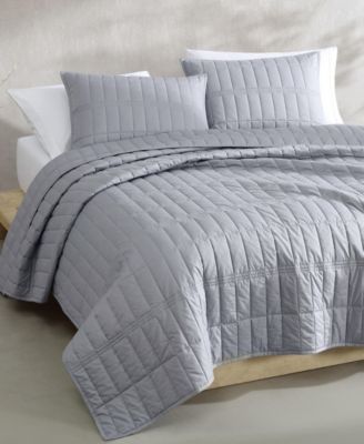 Washed Percale Solid Cotton 3-Pc. Quilt Set, Queen