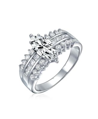 European Old World Style 2.5CT Marquise CZ Solitaire Promise Ring with Triple Row Band in Sterling Silver
