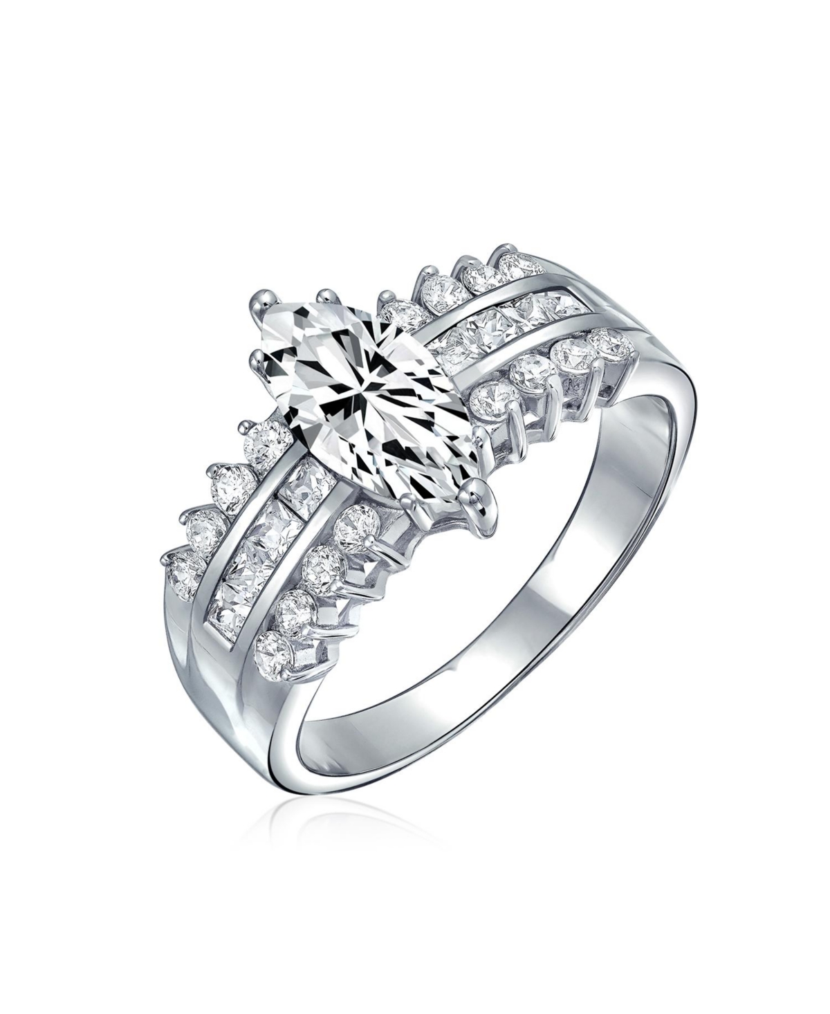 Bling Jewelry European Old World Style 2.5CT Marquise Cz Solitaire Promise Ring with Triple Row Band in Sterling Silver