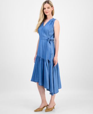 Petite Surplice-Neck Sleeveless Dress, Macy's Exclusive 