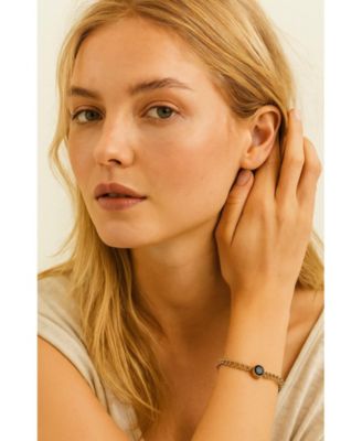 Link Chain Bracelet for Women with Black Crystal Charm