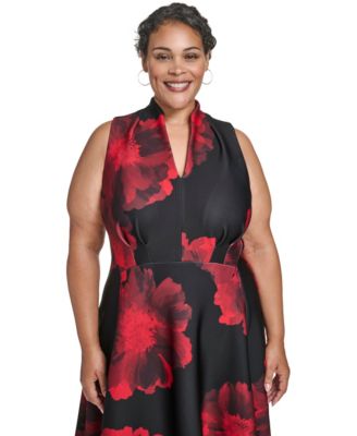 Plus Size Floral Print Scuba Dress