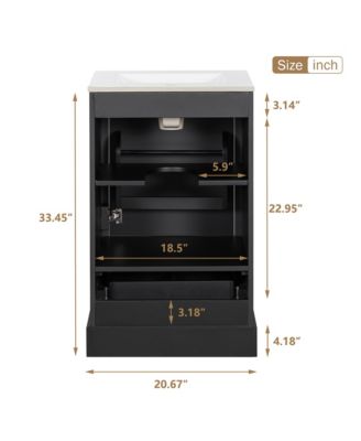 20" Solid Wood And MDF Soft-Close Door, U-Shaped Shelf, Drawer and Storage Rack Bathroom Vanity with Ceramic Sink