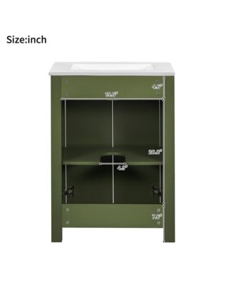 24" Small Bathroom Vanity with Ceramic Sink, 2 Soft-Close Doors and Adjustable Shelf