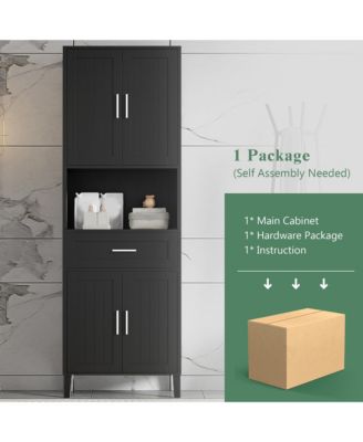 CASAINC 70.9-Inch Tall Freestanding Bathroom Storage Cabinet with Drawer, 4 Soft-Close Doors, Adjustable Shelves & Open Storage