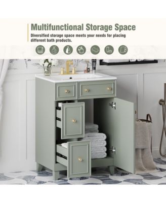 24" Bathroom Vanity Cabinet with Ceramic Sink, 2 Drawers and 1 Storage Door