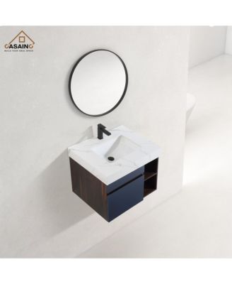 30-Inch Wall-Mounted Bathroom Vanity with Quartz Countertop and Double Topmount Sinks