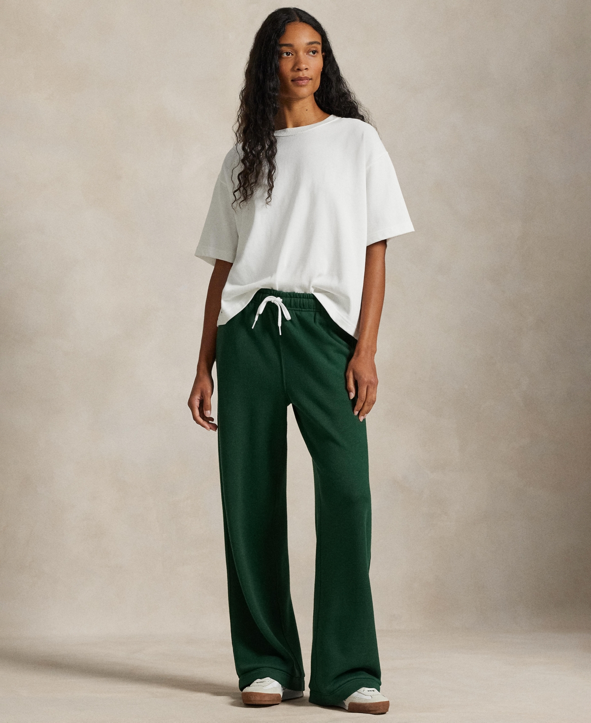 Polo Ralph Lauren Wide Leg Cotton Blend Fleece Sweatpants In Green