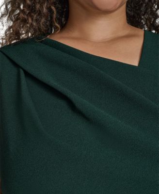 Plus Size Asymmetric Neck Draped Midi Dress