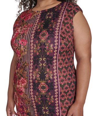 Plus Size Placement Print Bodycon Midi Dress