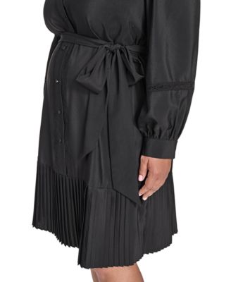 Plus Size Pleated Short Shirtdress