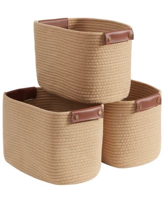 3 Pack Cotton Rope Shelf Storage Basket with Handles