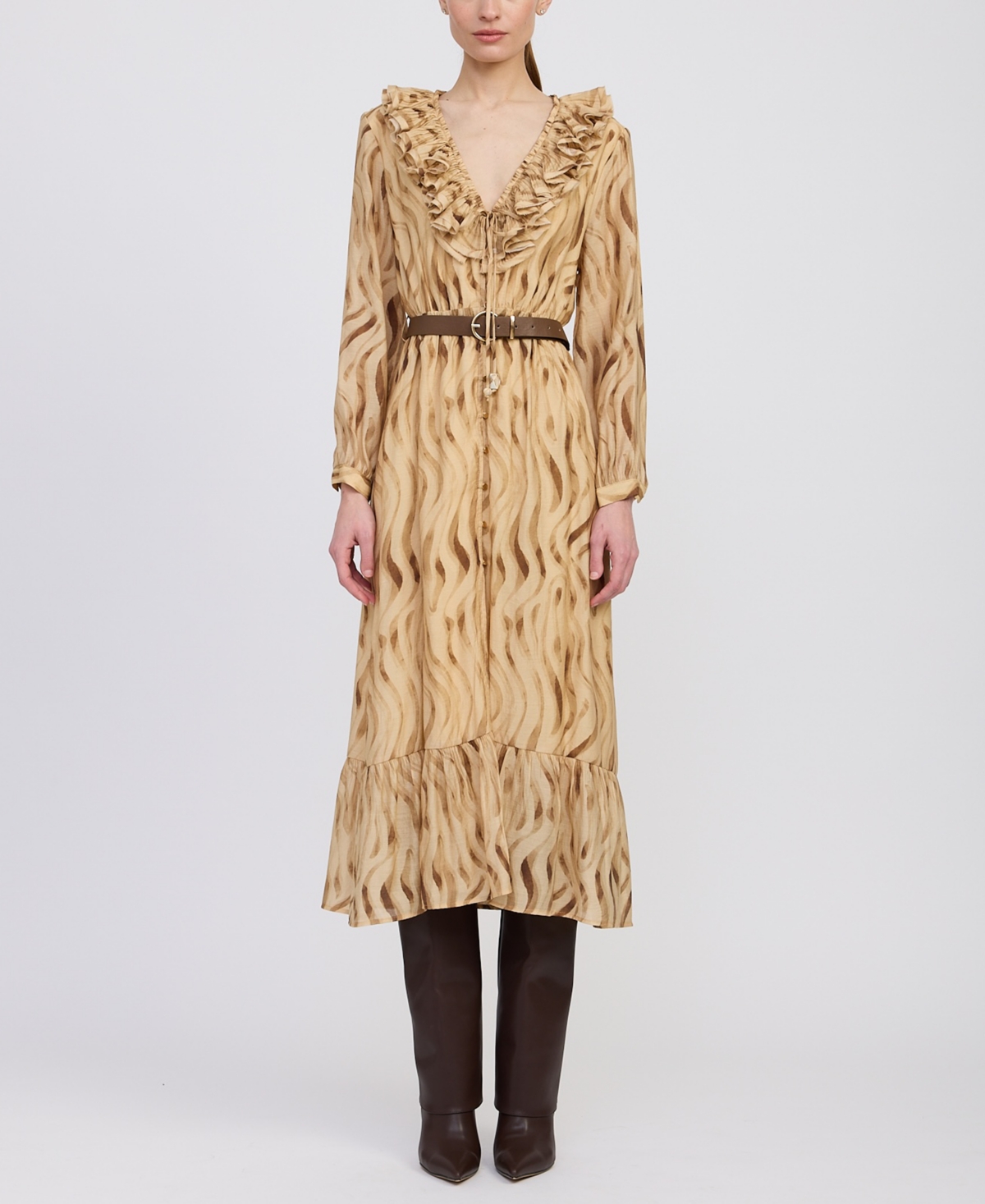 En Saison Women's Avayah Ruffle Midi Dress In Brown