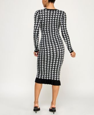 Juniors Sequin Houndstooth Ruffle Hem Midi Sweater Dress
