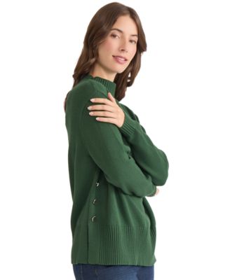 Women's Side Seam Button Mock Neck Sweater