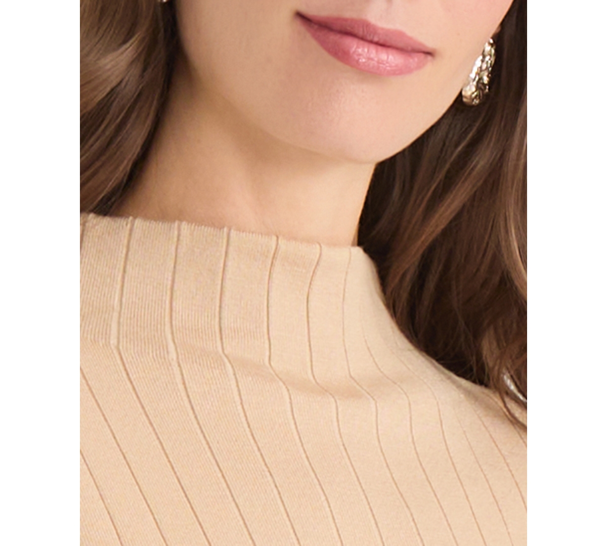 Jones New York Women's Wide Rib Funnel Neck Sweater In Brown