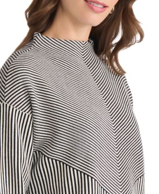 Women's Striped Funnel Mock Neck Sweater