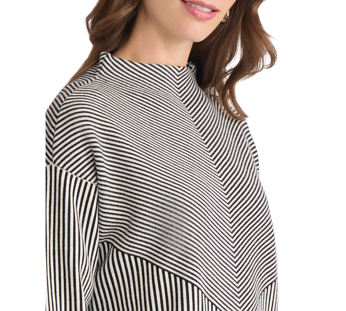 Jones New York Funnel Neck Jacquard Sweater In Black