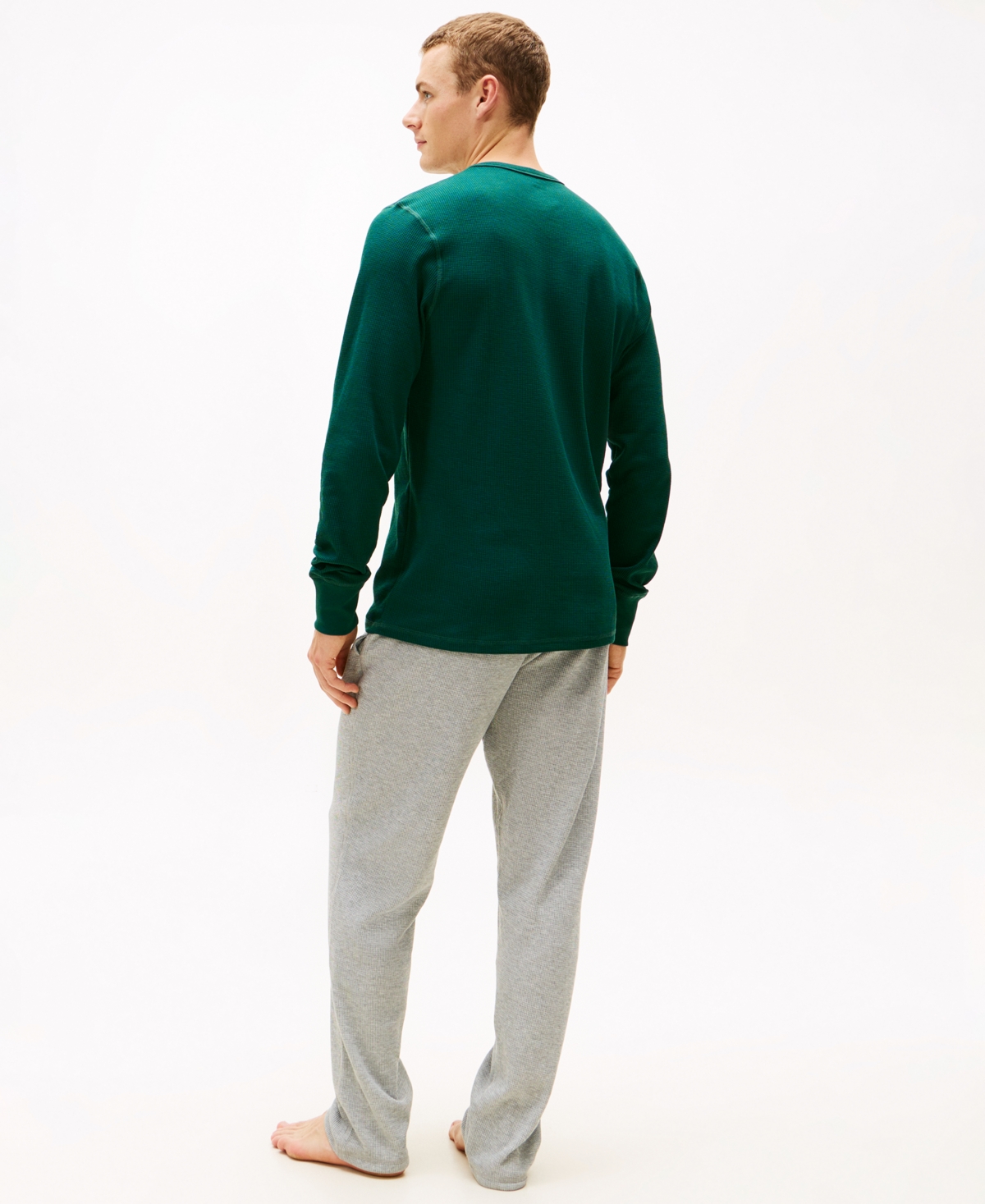 Tommy Hilfiger Men's Waffle-knit Long-sleeve Crewneck Thermal Top In Green