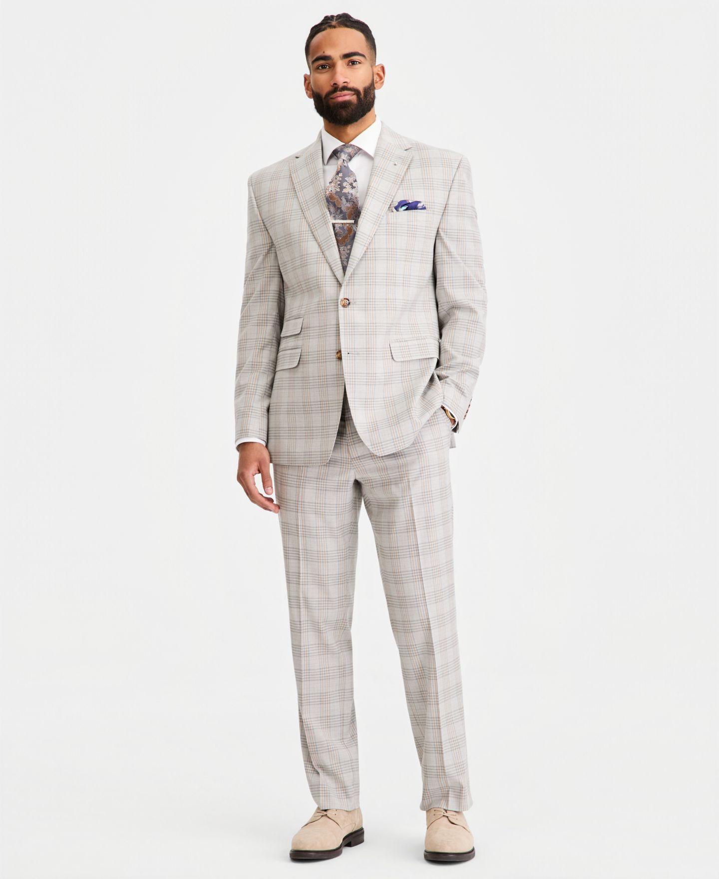 Мужская куртка Tayion Collection Classic-Fit Plaid Suit Separate, цвет: Серый рыжевато-коричневый — фото 2